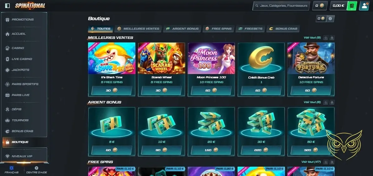 Section des jeux à jackpot progressif Spinational Casino