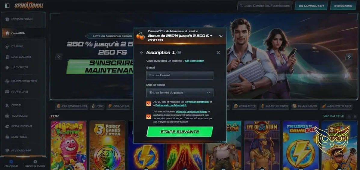 Écran des paris sportifs en direct Spinational Casino