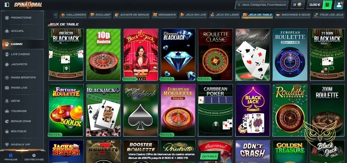 Offre de bonus sur le premier dépôt Spinational Casino