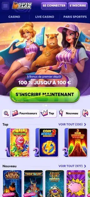 Capture d'écran de l'application Spinbara Casino