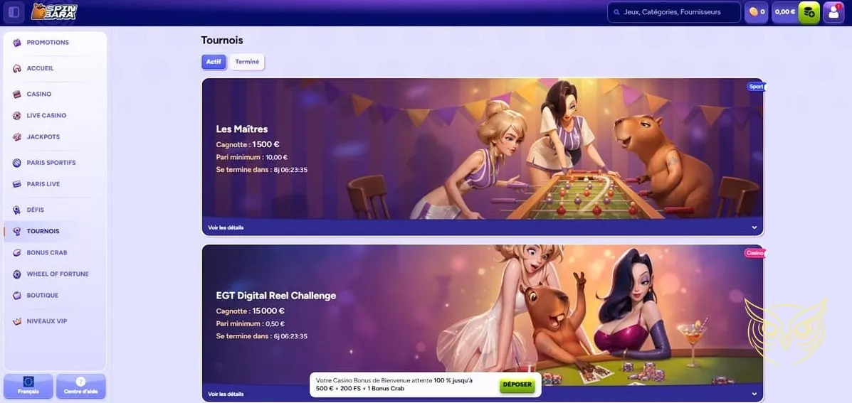 Bouton d'inscription au casino Spinbara