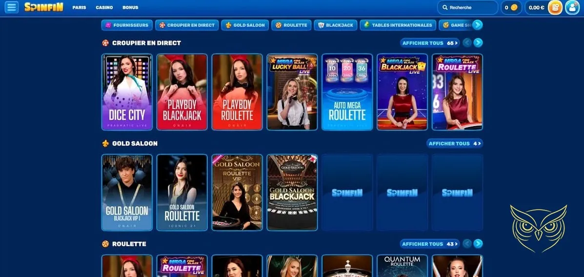 Section casino en direct Spin Aura