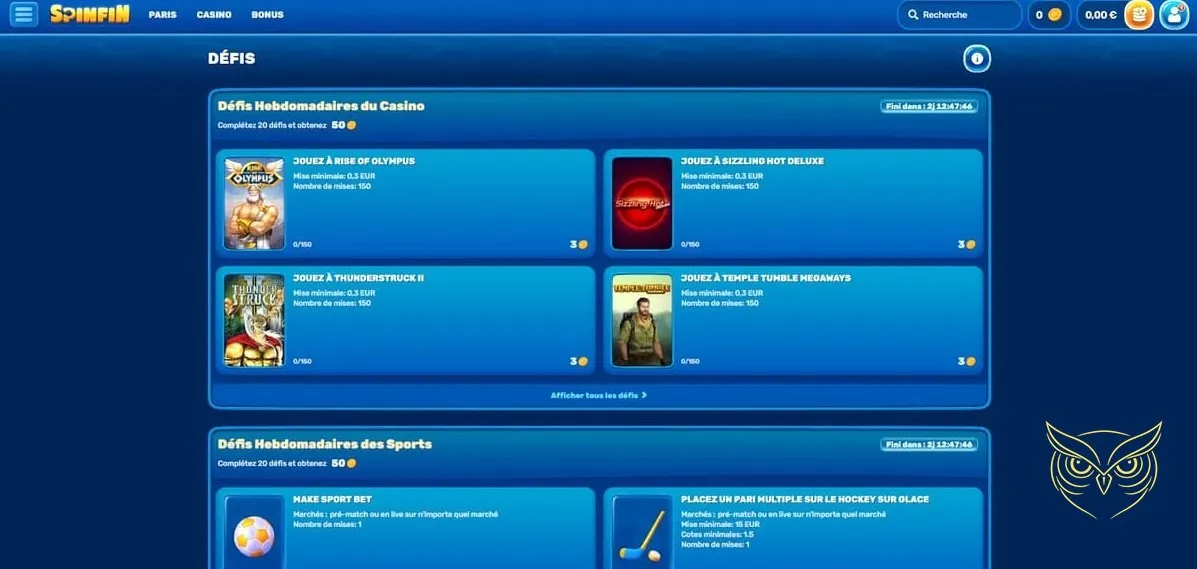 Section paris sportifs du casino Spin Aura