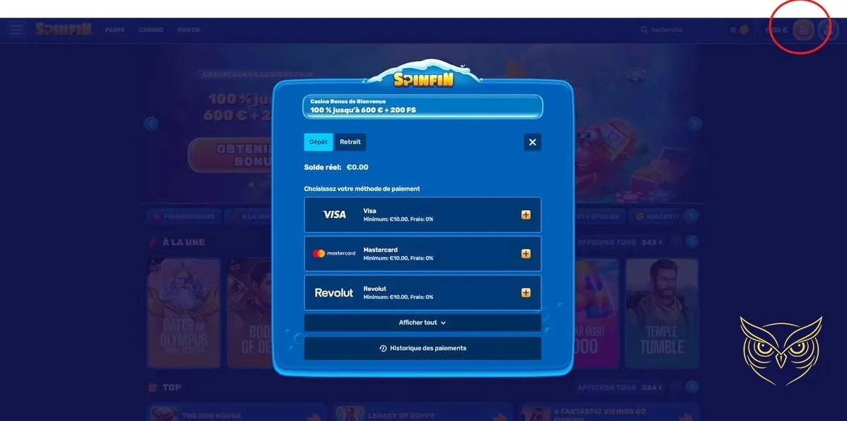 Section paris en direct Spin Aura Casino