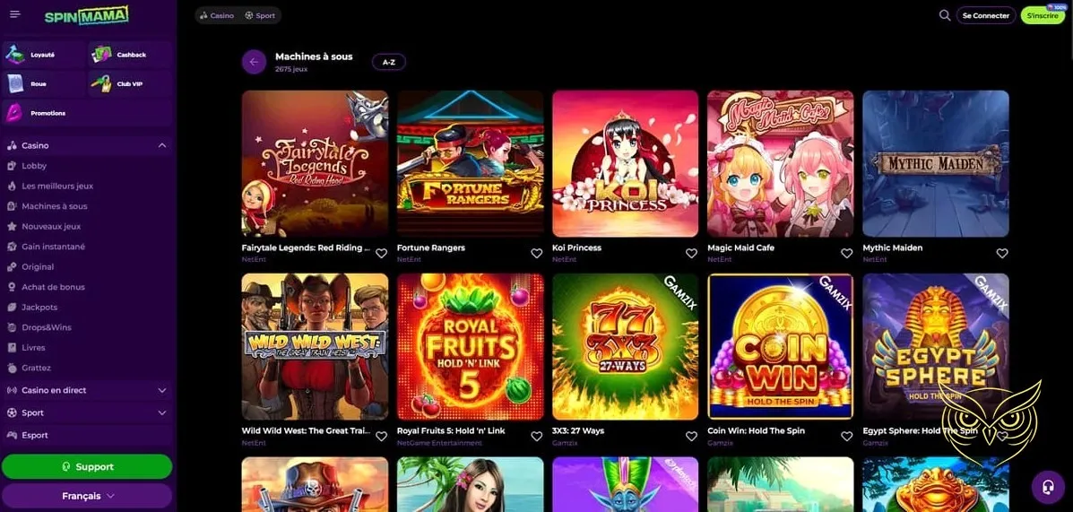 Formulaire de dépôt du casino SpinMama