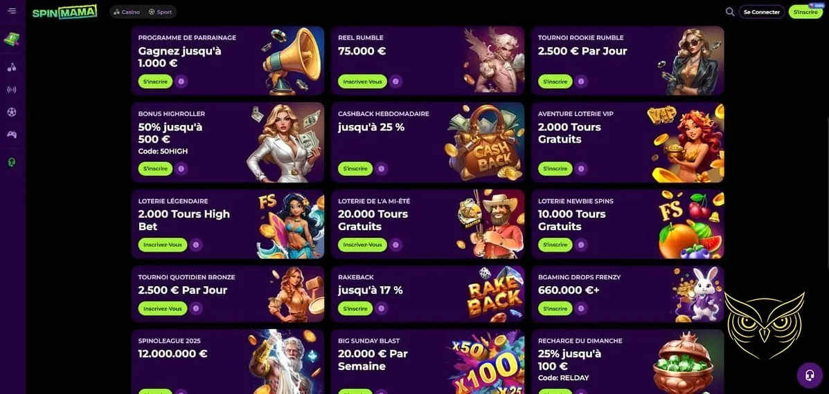 Fenêtre d'inscription au casino SpinMama