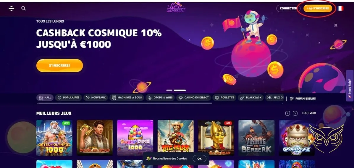 Interface des paris sportifs virtuels SpinSpirit Casino
