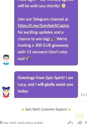 Interface de la boutique du casino Spin Spirit