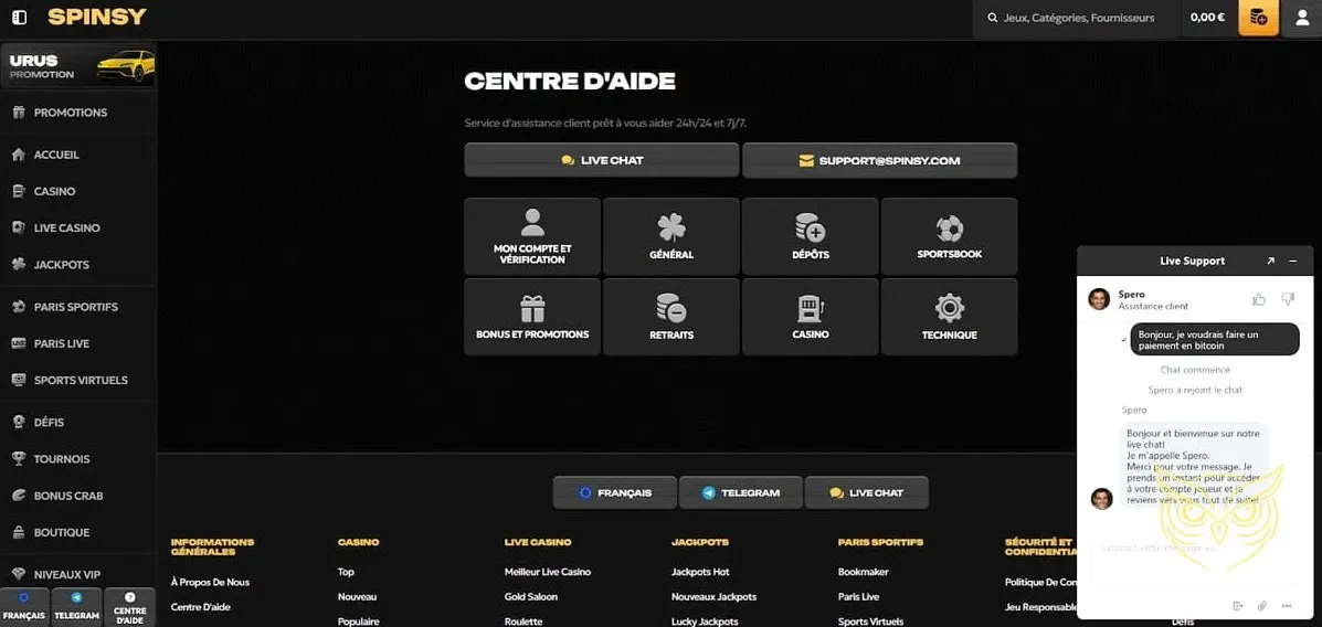 Méthodes de dépôt disponibles sur Spinsy Casino