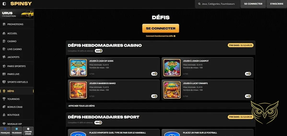 Offre de paris e-sport du casino Spinsy