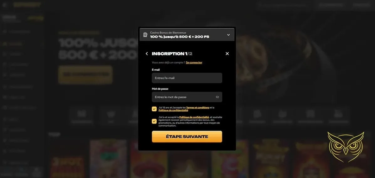 Détails du bonus sur premier dépôt Spinsy Casino