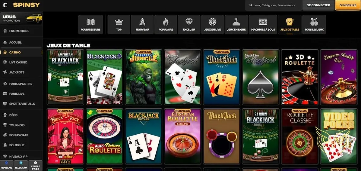 Page des promotions actuelles Spinsy Casino