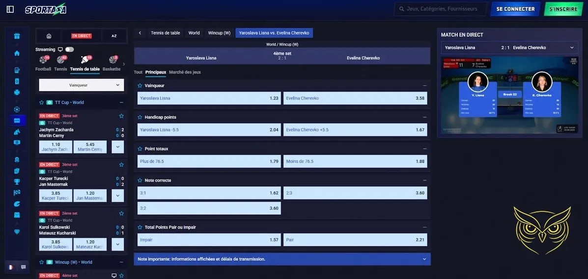 Interface de la boutique du casino Sportaza