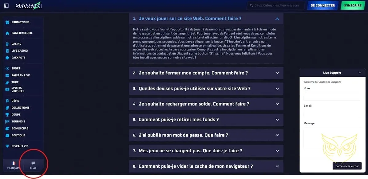 Page de dépôt sécurisé du Sportaza Casino