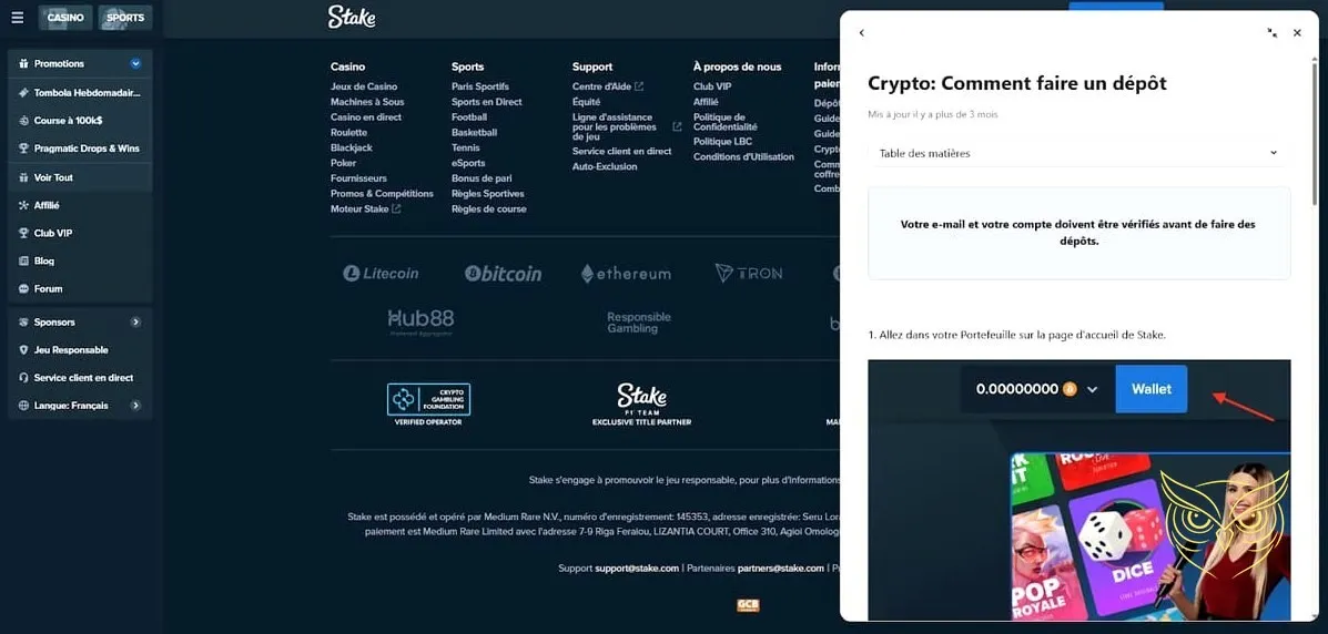 Vue du casino en direct Stake Casino