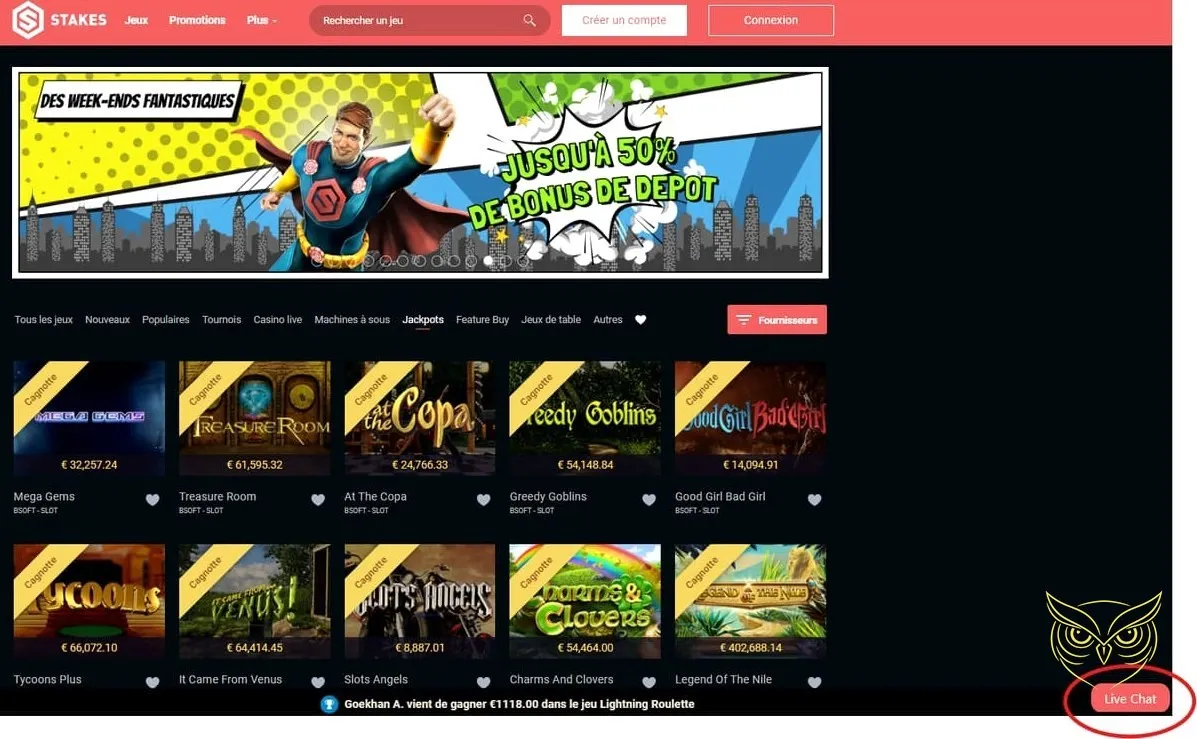 Page des bonus et promotions Stakes Casino