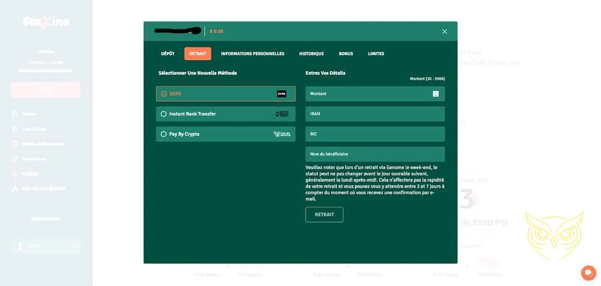 Accès au service client du casino StaXino