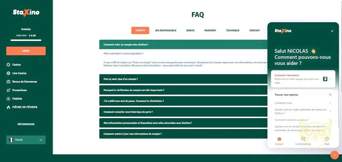 Formulaire d'inscription au casino StaXino