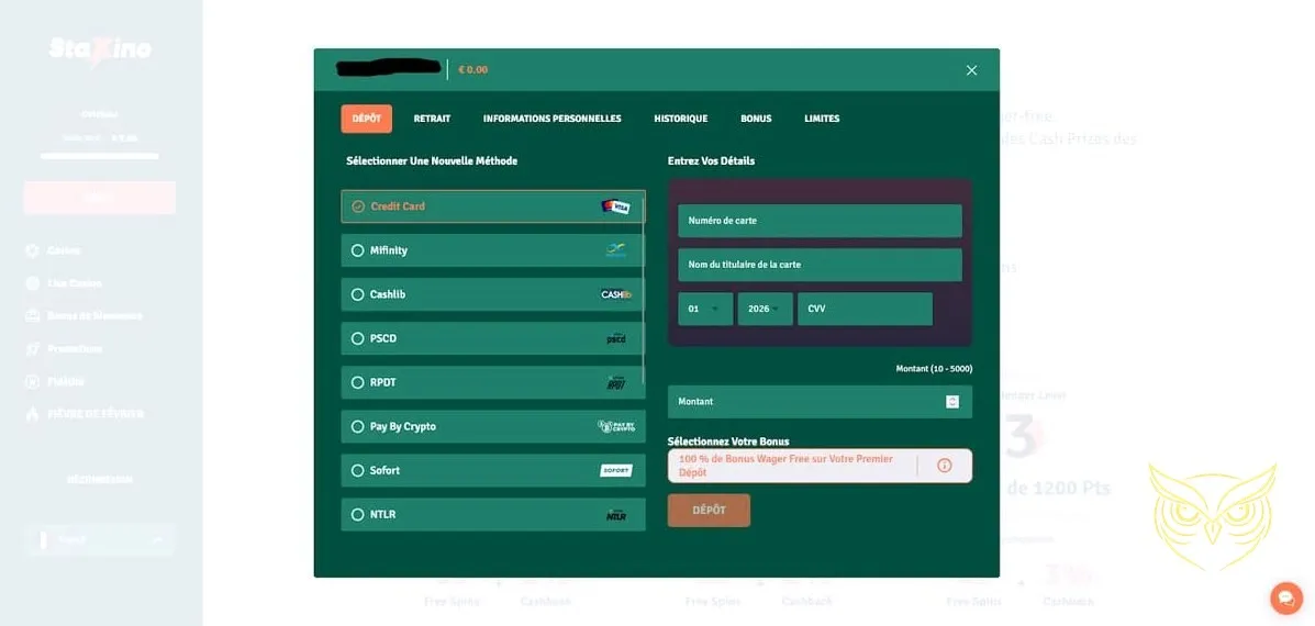 Offre de bonus de bienvenue StaXino Casino