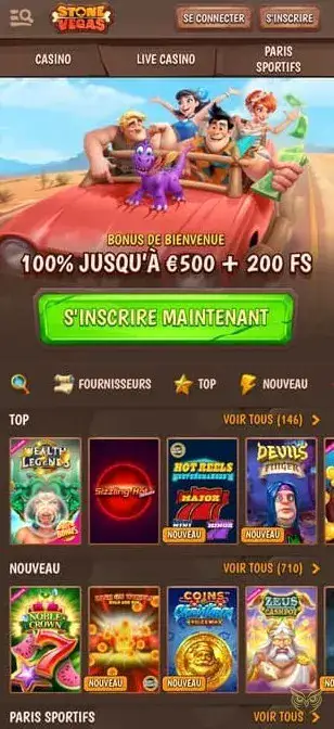 Interface de l'application mobile StoneVegas Casino