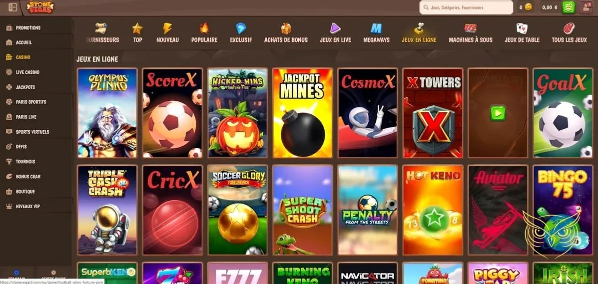 Section des défis du casino Stone Vegas