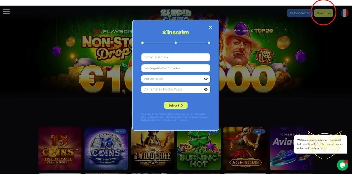 Icône du Bonus de Bienvenue Stupid Casino