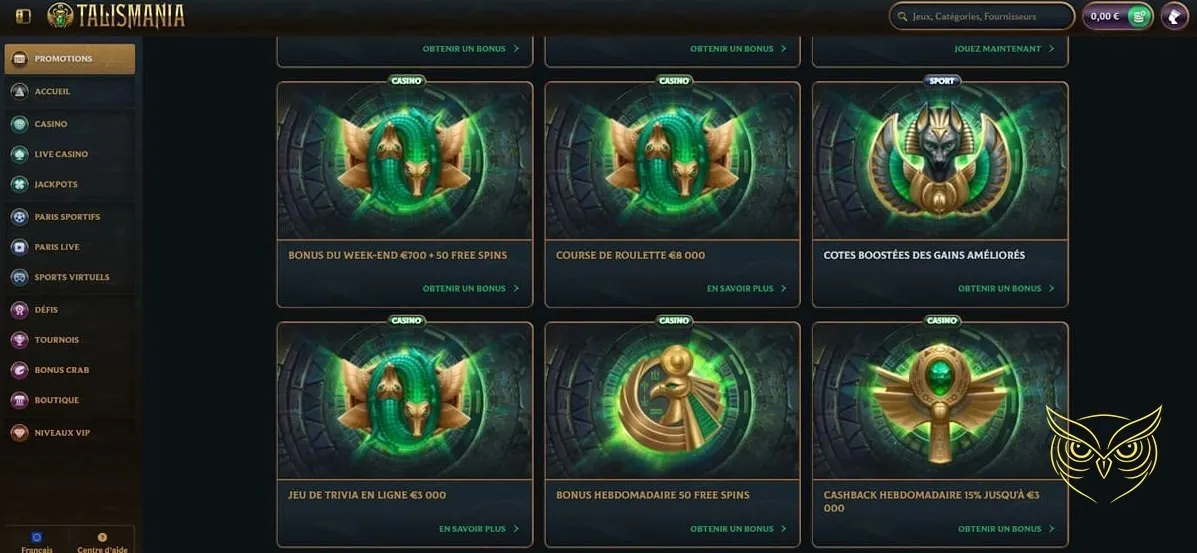 Icône pour effectuer un dépôt sur Talismania Casino.