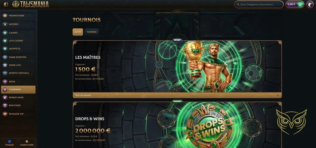 Bouton ou formulaire d'inscription Talismania Casino.