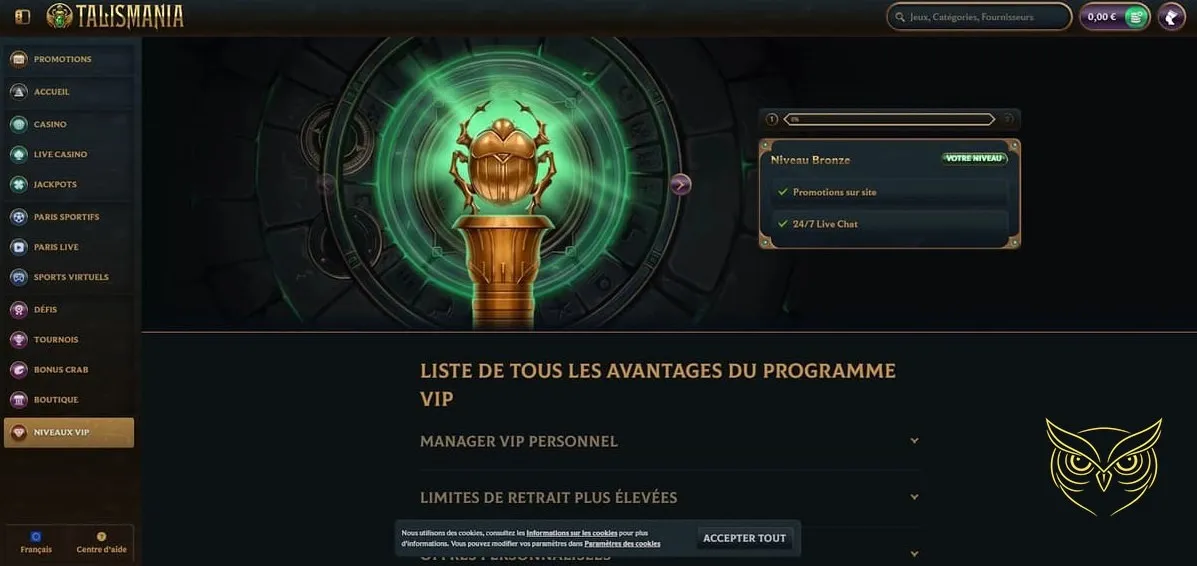 Icône de la section jackpots progressifs Talismania Casino.