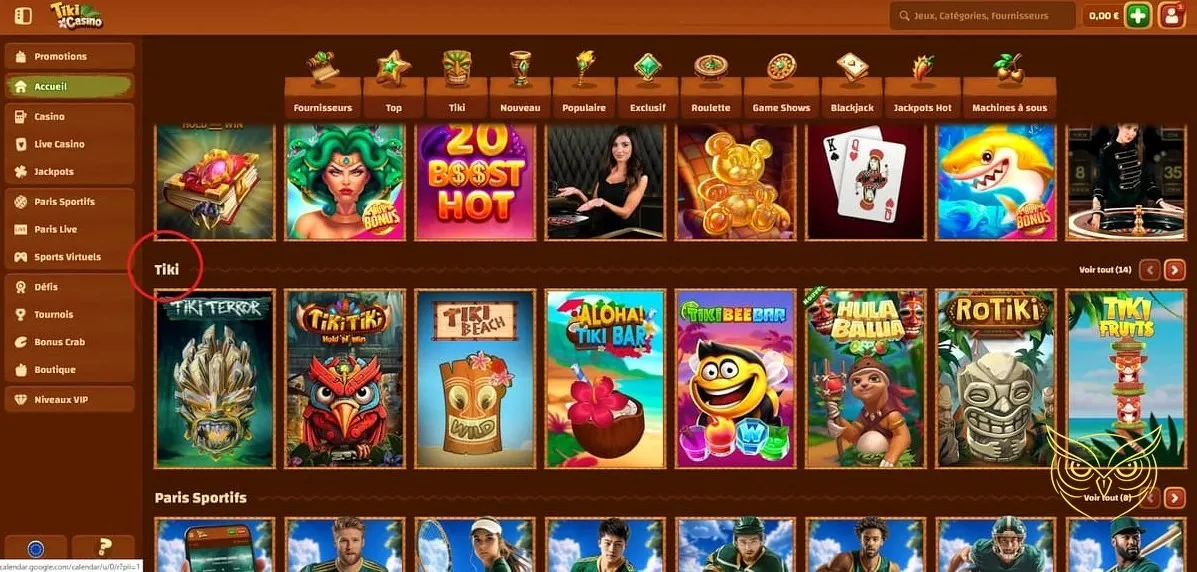 Icône pour changer le navigateur sur Tiki Casino