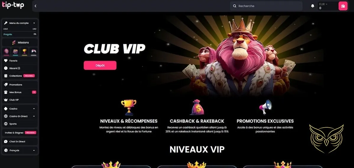 Bannière du bonus de bienvenue Tip Top Bet Casino.