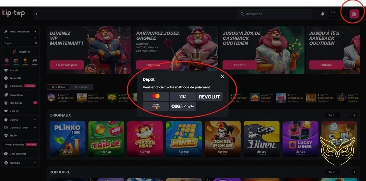 Offre de bonus bienvenue sport Tip Top Bet Casino.