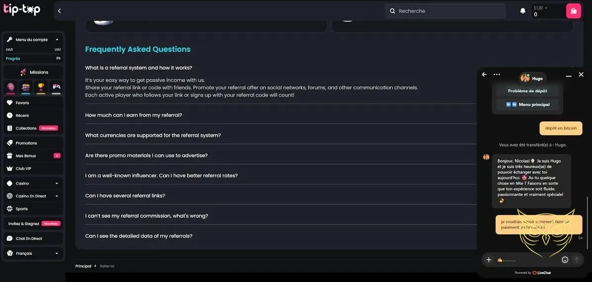 Icône du bonus de dépôt crypto Tip Top Bet Casino.