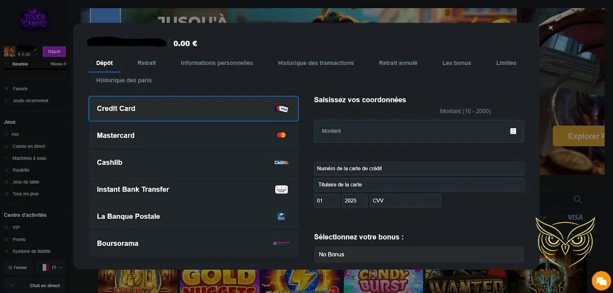 Catalogue de jeux de casino en direct Touch