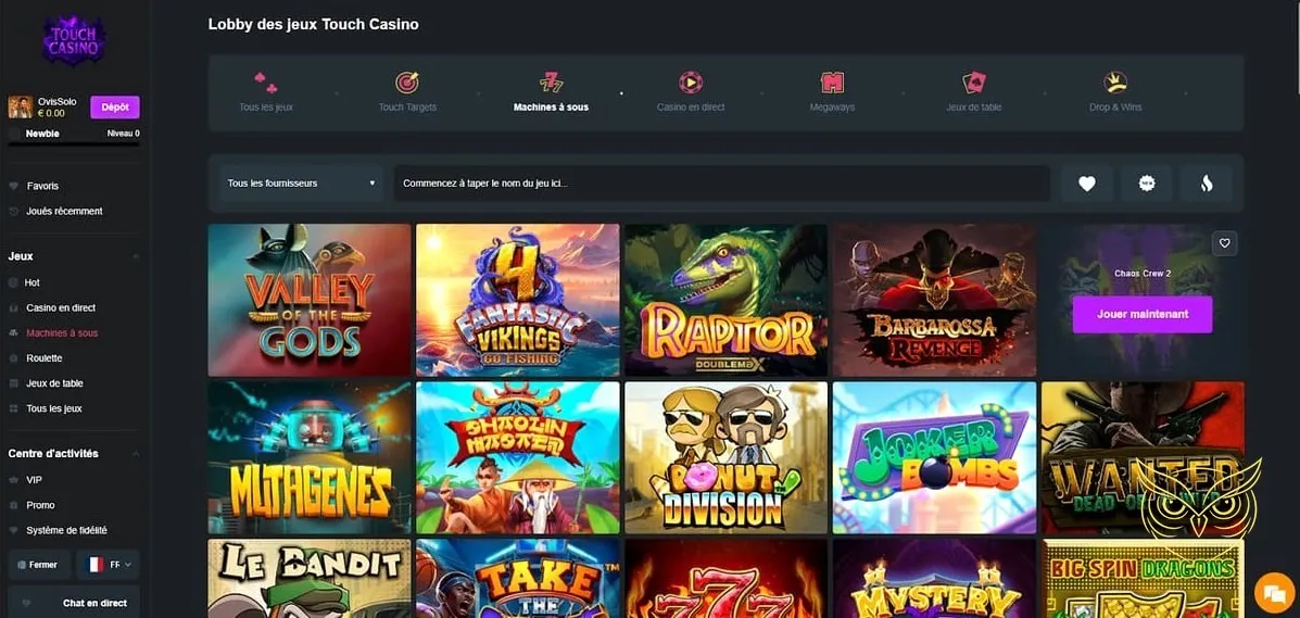 Fonctionnement du programme de fidélité Touch Casino