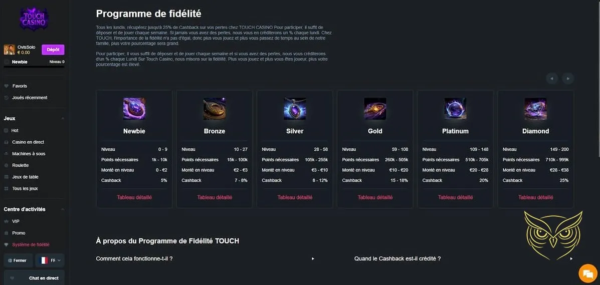 Avantages du Club VIP Touch Casino