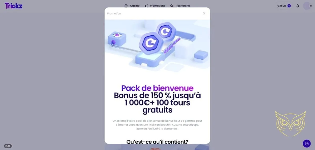 Page des tournois exclusifs du casino Trickz