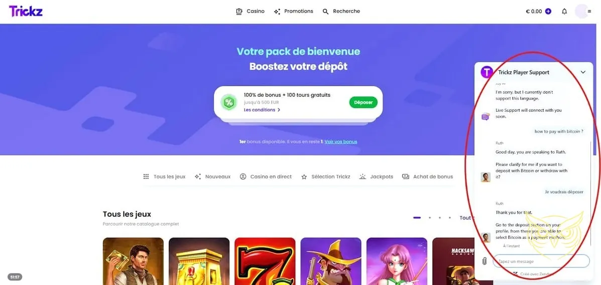 Processus de vérification d'identité casino Trickz