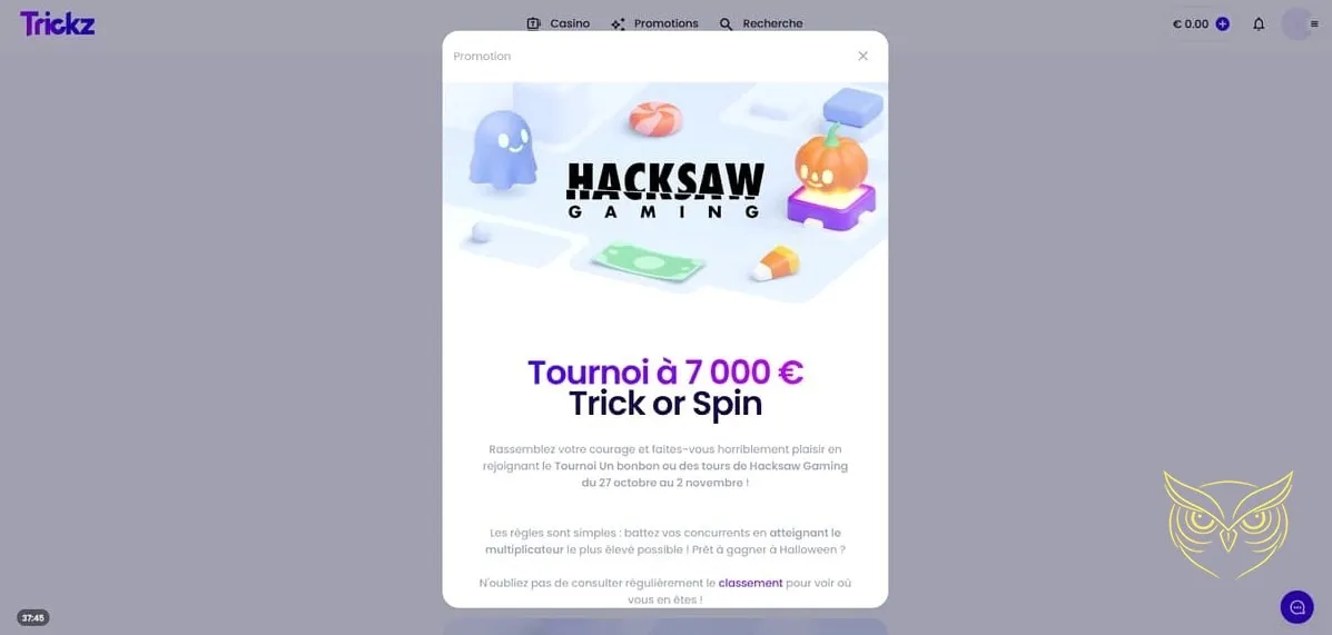 Accès au service client du casino Trickz