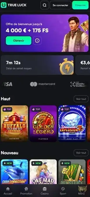 Capture d'écran de l'application mobile TrueLuck Casino