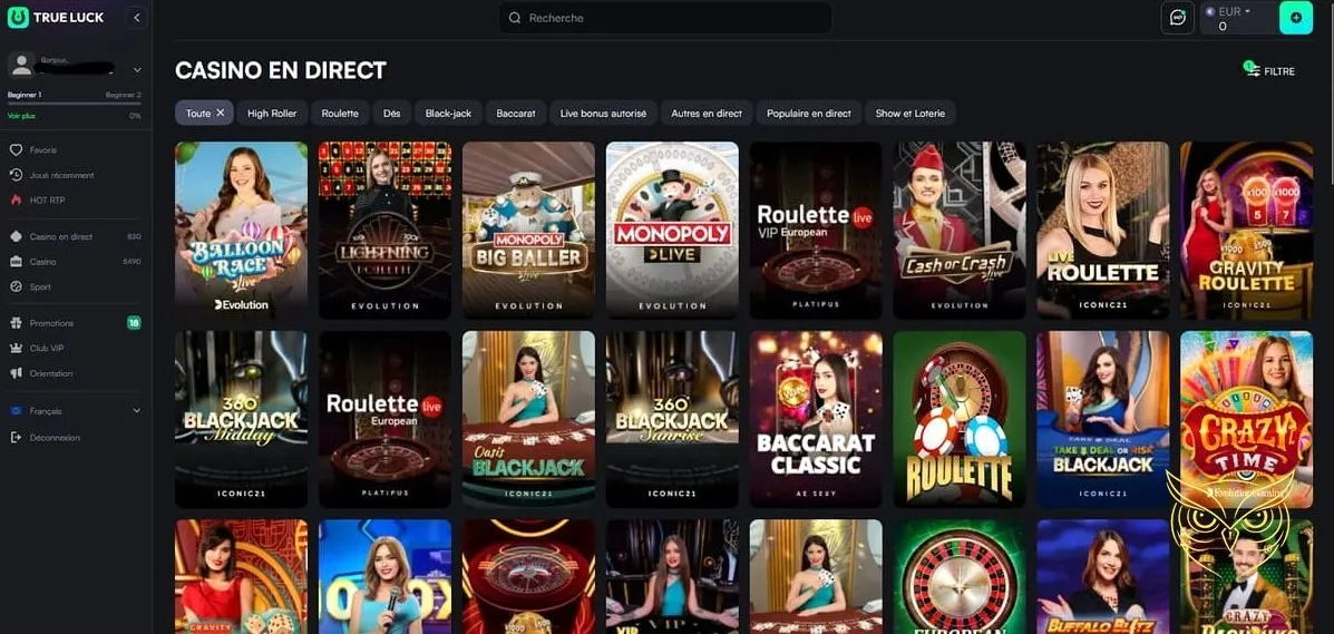 Aperçu de la ludothèque TrueLuck Casino