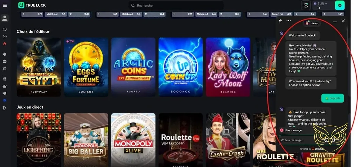 Bouton d'inscription au casino TrueLuck Casino.