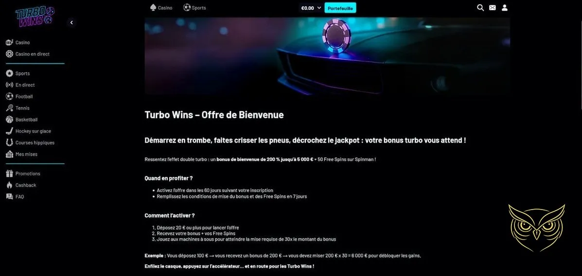 Sélection de machines à sous du Turbo Wins Casino