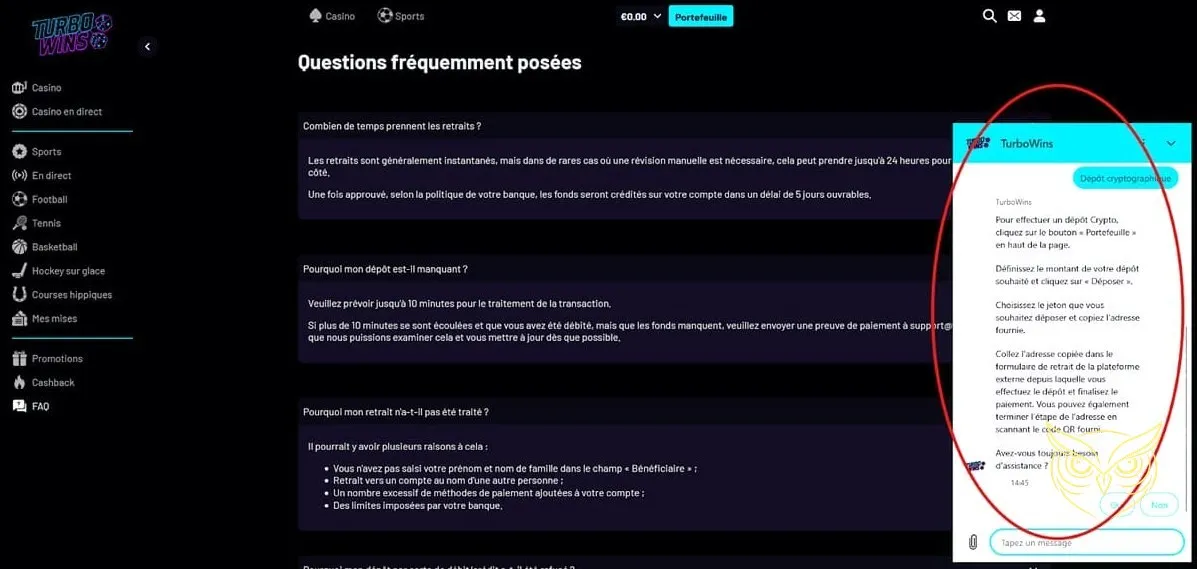 Formulaire d'inscription rapide Turbo Wins Casino