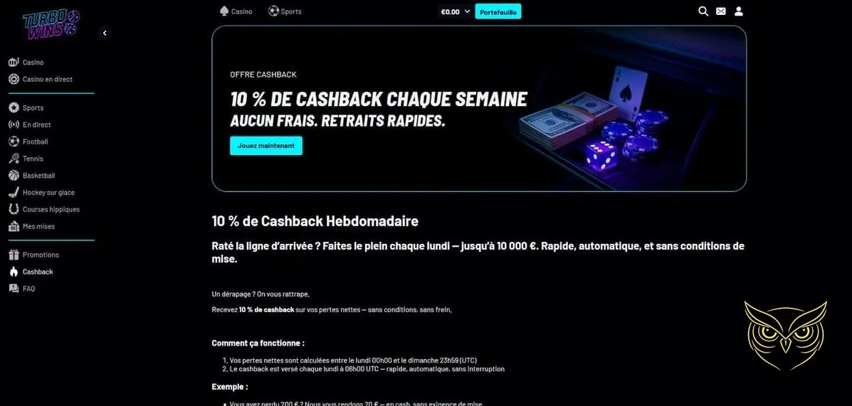 Assortiment de jeux de table du Turbo Wins Casino