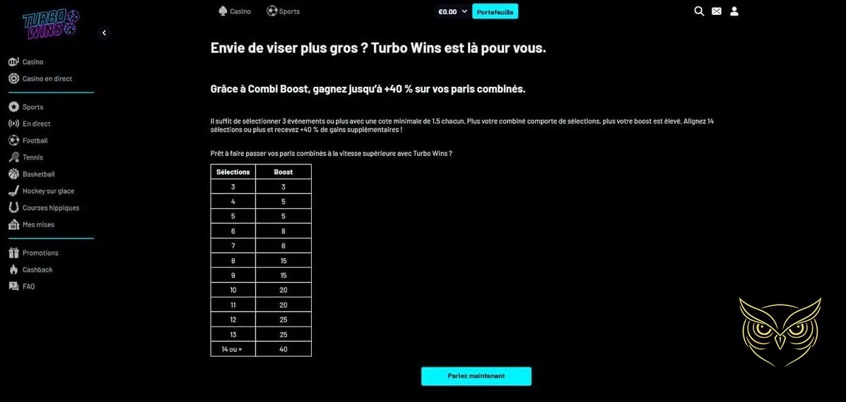 Section casino en direct de Turbo Wins Casino