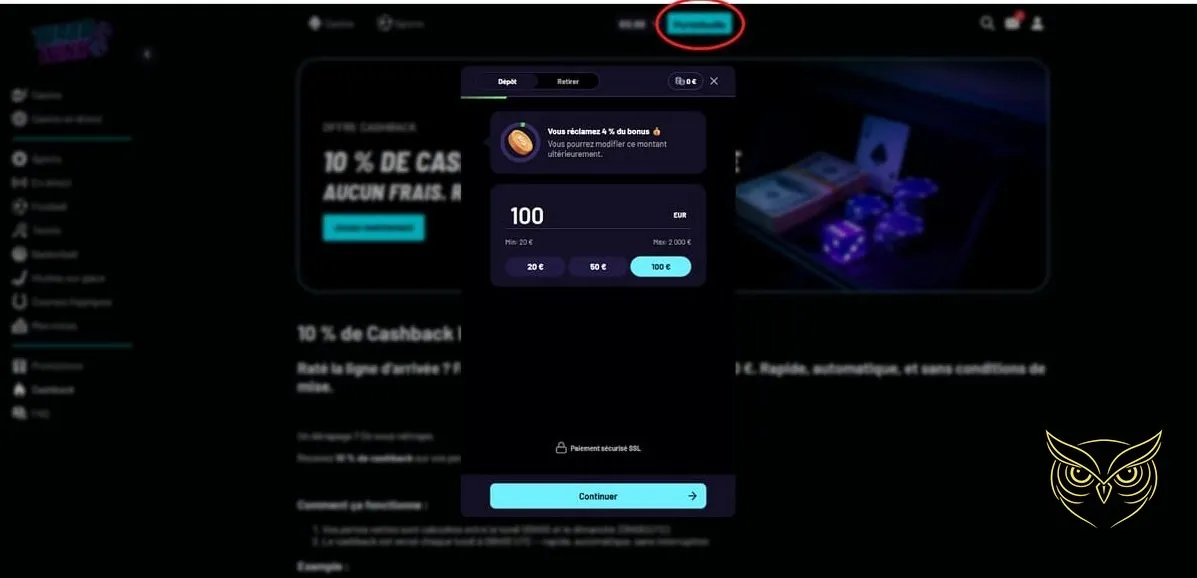 Interface des paris sportifs de Turbo Wins Casino