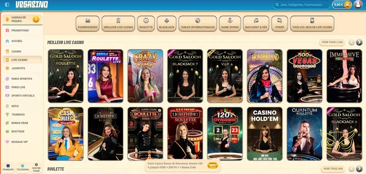 Calendrier des tournois de Vegasino Casino