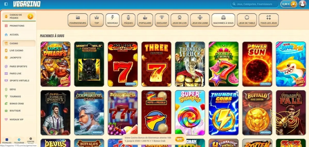 Section des défis exclusifs Vegasino Casino