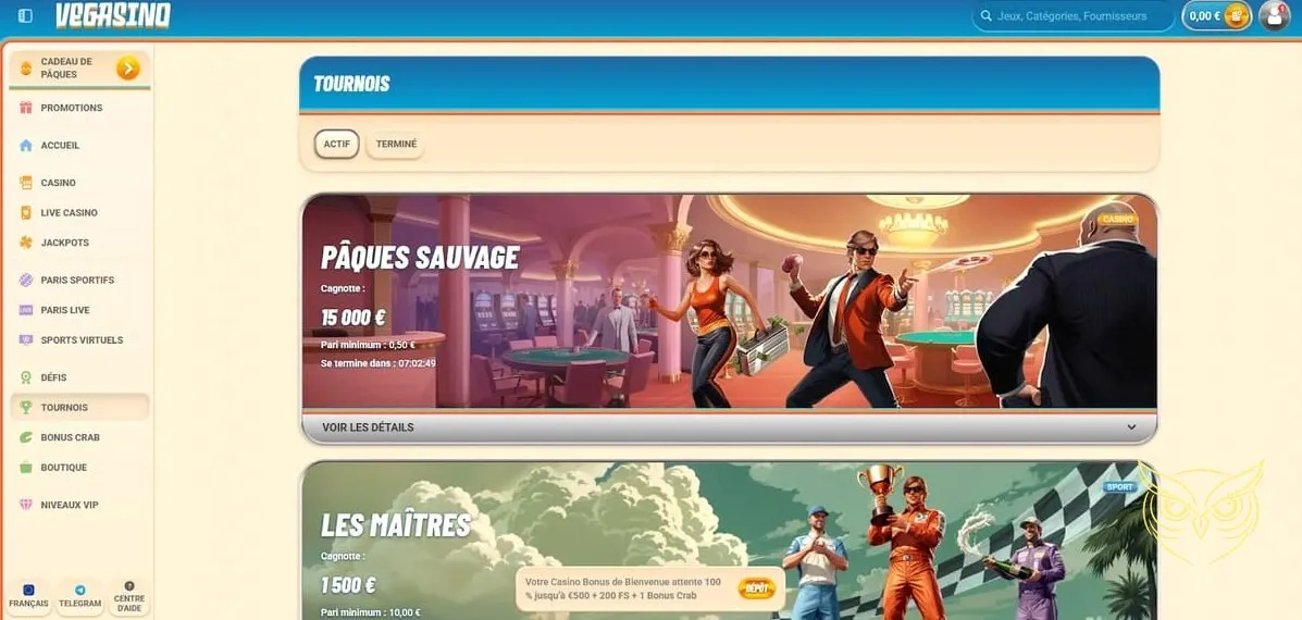 Processus d'inscription facile Vegasino Casino